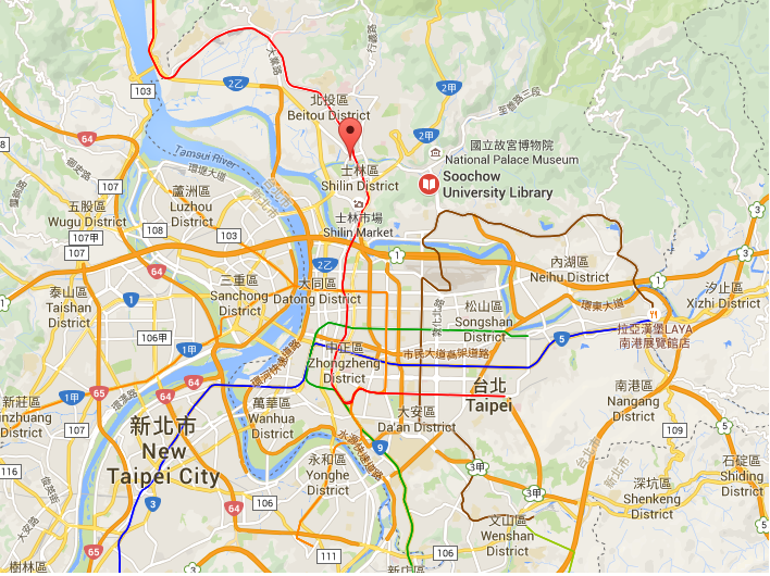 Photo n.4: červený bod ukazuje moje doupě, spoj ke škole cca 25min, centrum cca 30min po červené MRT