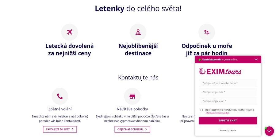 Vyhledávač letenek EXIM Tours - služby